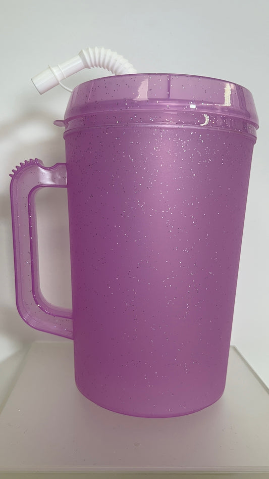 Purple Glitter🥤 Mega Mug – 34oz Oversized Cup with Handle & Straw
