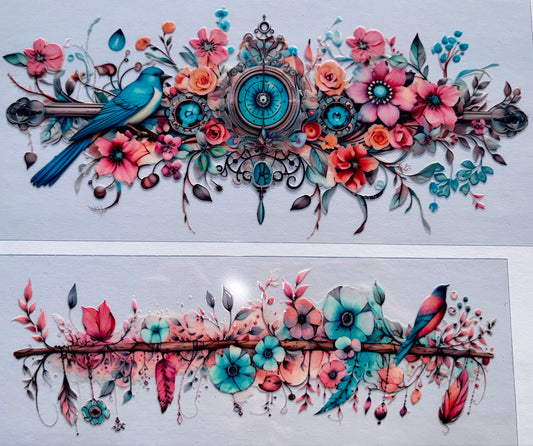 Vintage Garden Birds – 2pc UV DTF Wrap