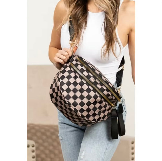 Checkerboard Crossbody Bag - Brown