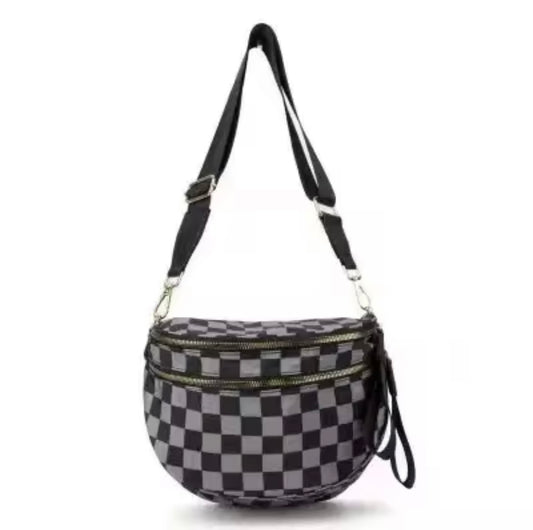 Checkerboard Crossbody Bag - Black & Grey