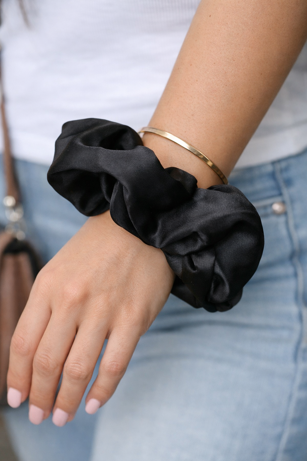 Oversized Satin Scrunchie – Classic Black
