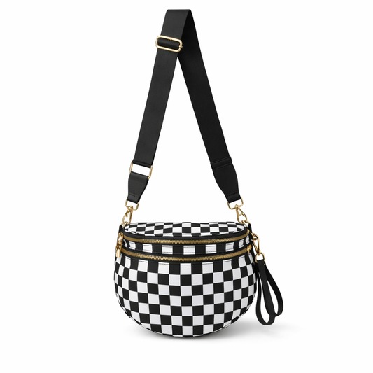 Checkerboard Crossbody Bag - Black & White