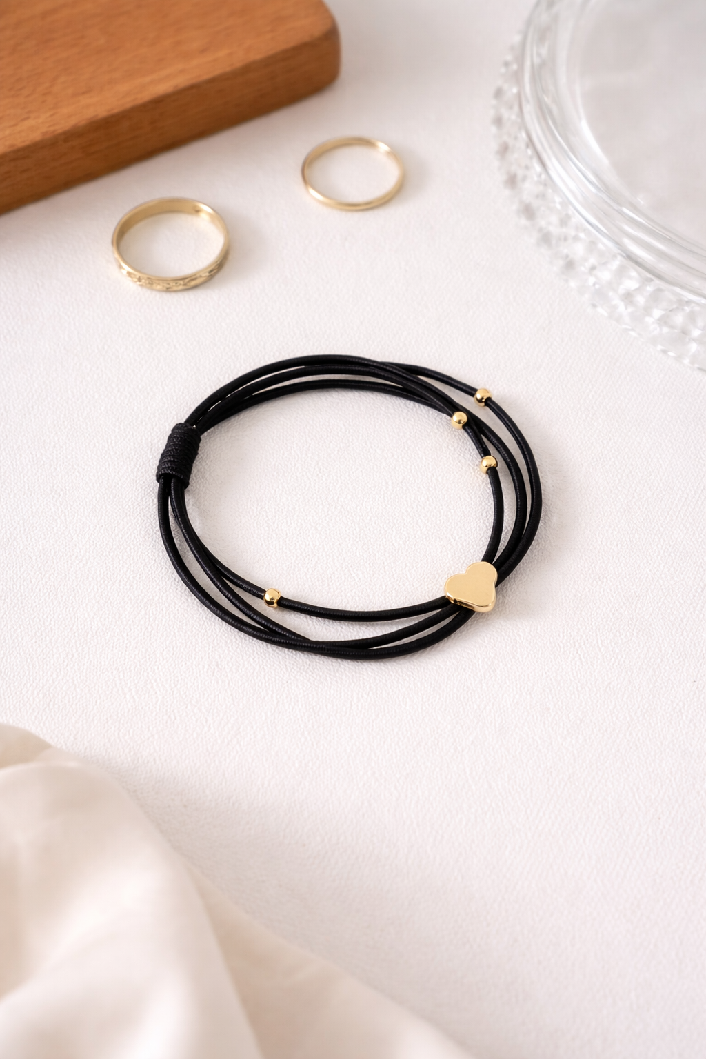 Layered Gold Accent Hair Tie Bracelet – Multi-Strand Elastic (Stacked Style)