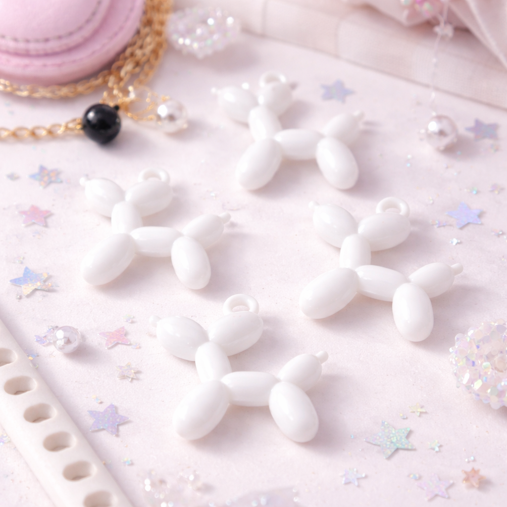 Glossy White Balloon Dog Charm — Mini Acrylic Dog Charm