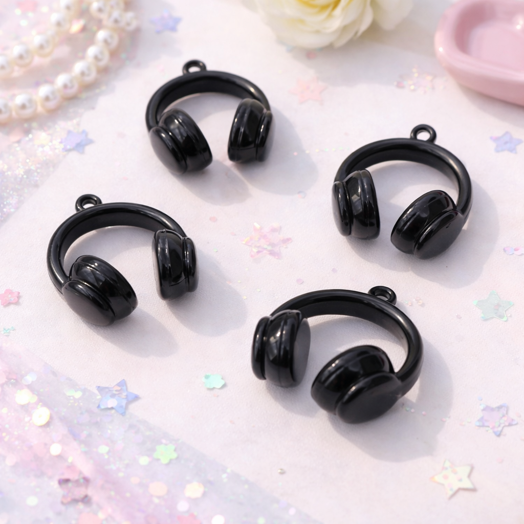 Glossy Black Headphone Charm — Mini Music Accessory Charm