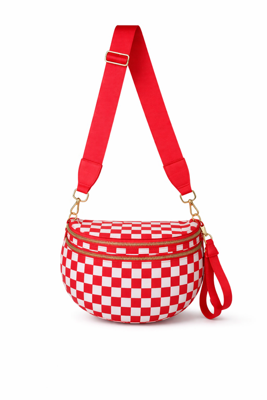 Checkerboard Crossbody Bag - Red