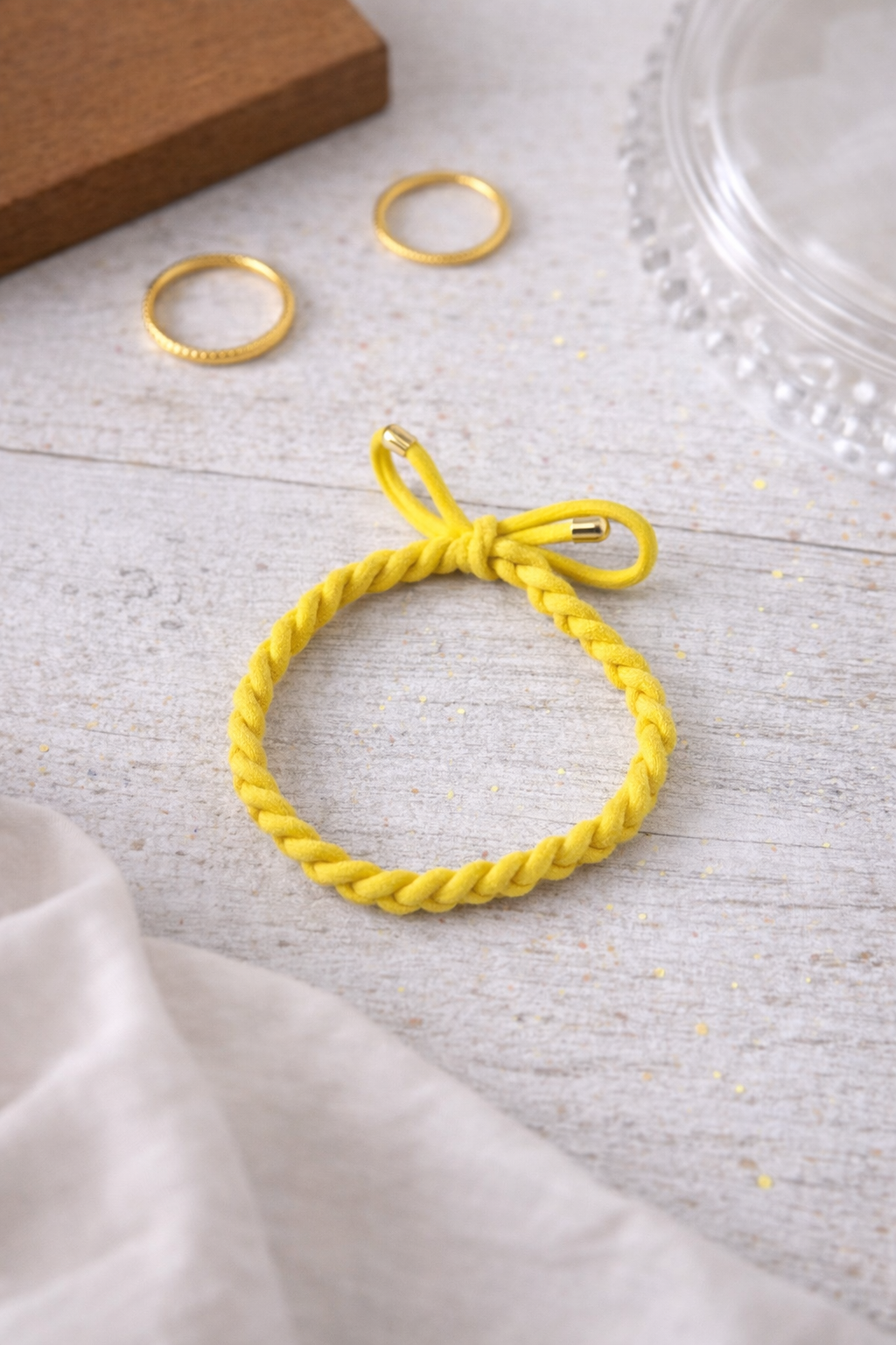 Braided Bow Hair Tie Bracelet — Gold Tip Elastic