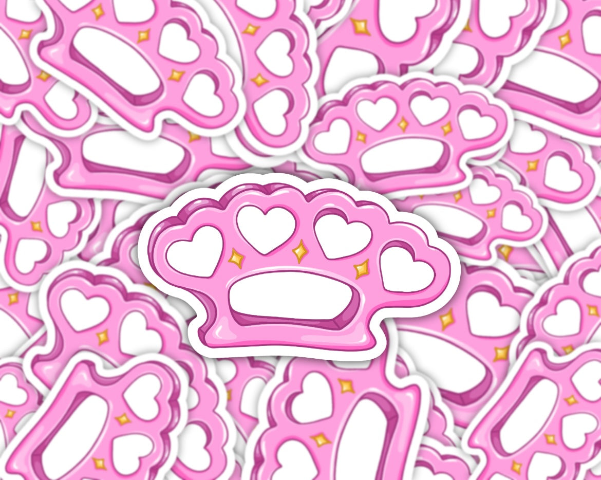 Pink Heart Brass Knuckles Vinyl Sticker