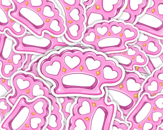 Pink Heart Brass Knuckles Vinyl Sticker