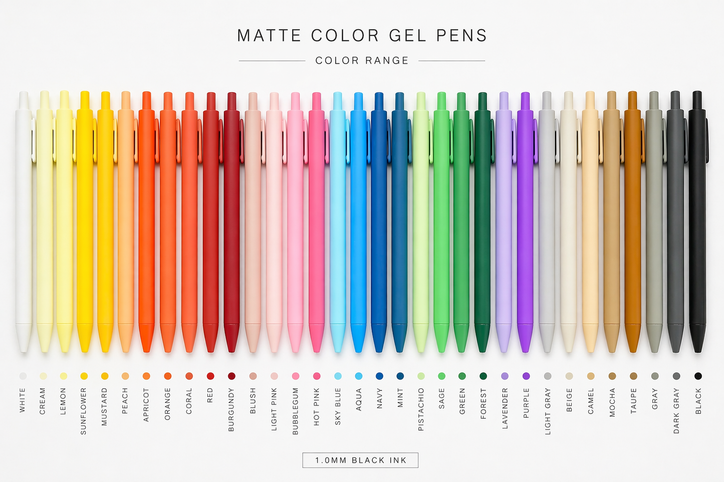 Matte Color Gel Pens — Black Ink (31 Colors)