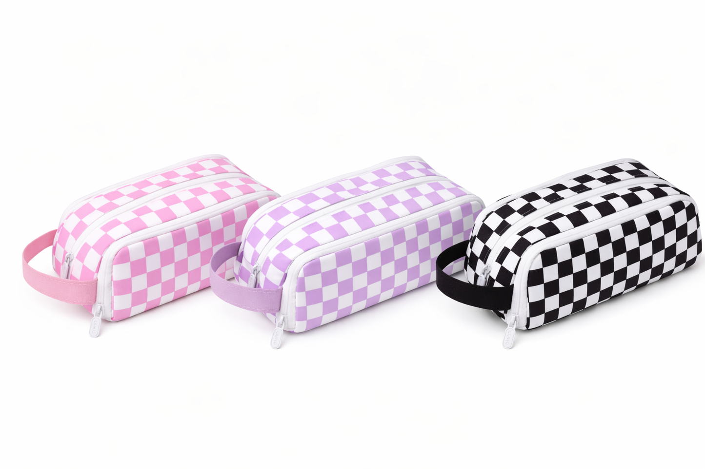 Checkered Double-Zip Pouch (Black, Lavender, Pink)