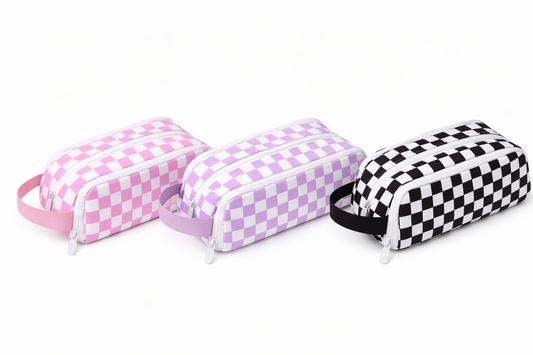 Checkered Double-Zip Pouch (Black, Lavender, Pink)