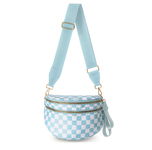 Checkerboard Crossbody Bag - Blue
