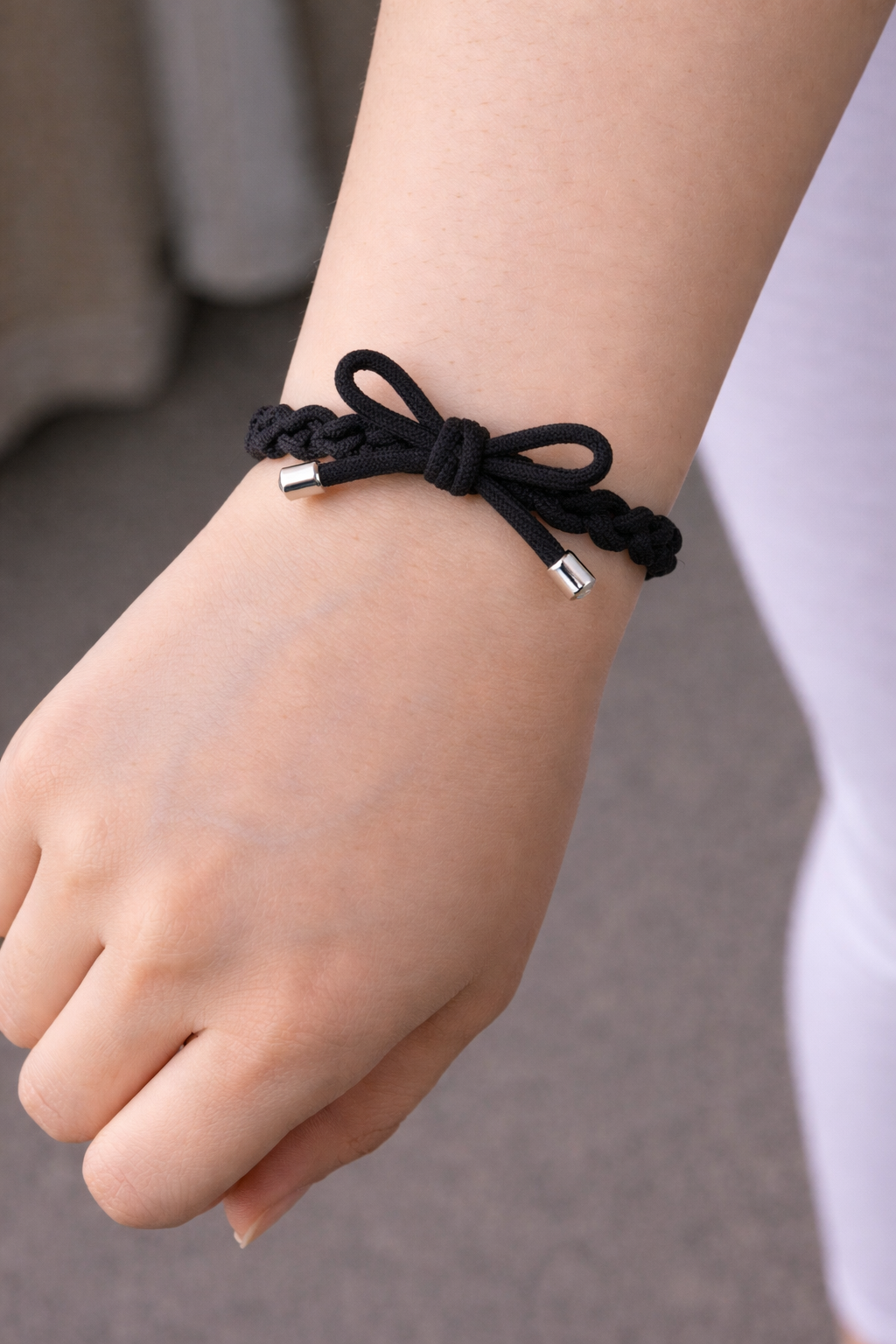 Braided Bow Hair Tie Bracelet — Gold Tip Elastic