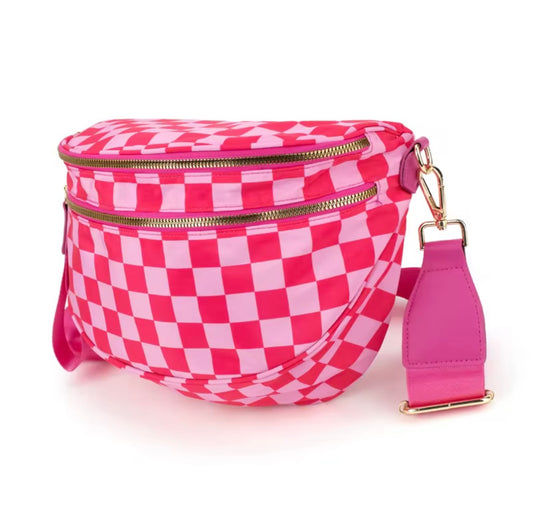 Checkerboard Crossbody Bag – Hot Pink