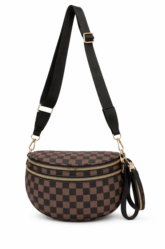 Checkerboard Crossbody Bag - Brown