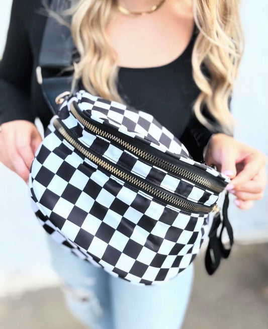 Checkerboard Crossbody Bag - Black & White