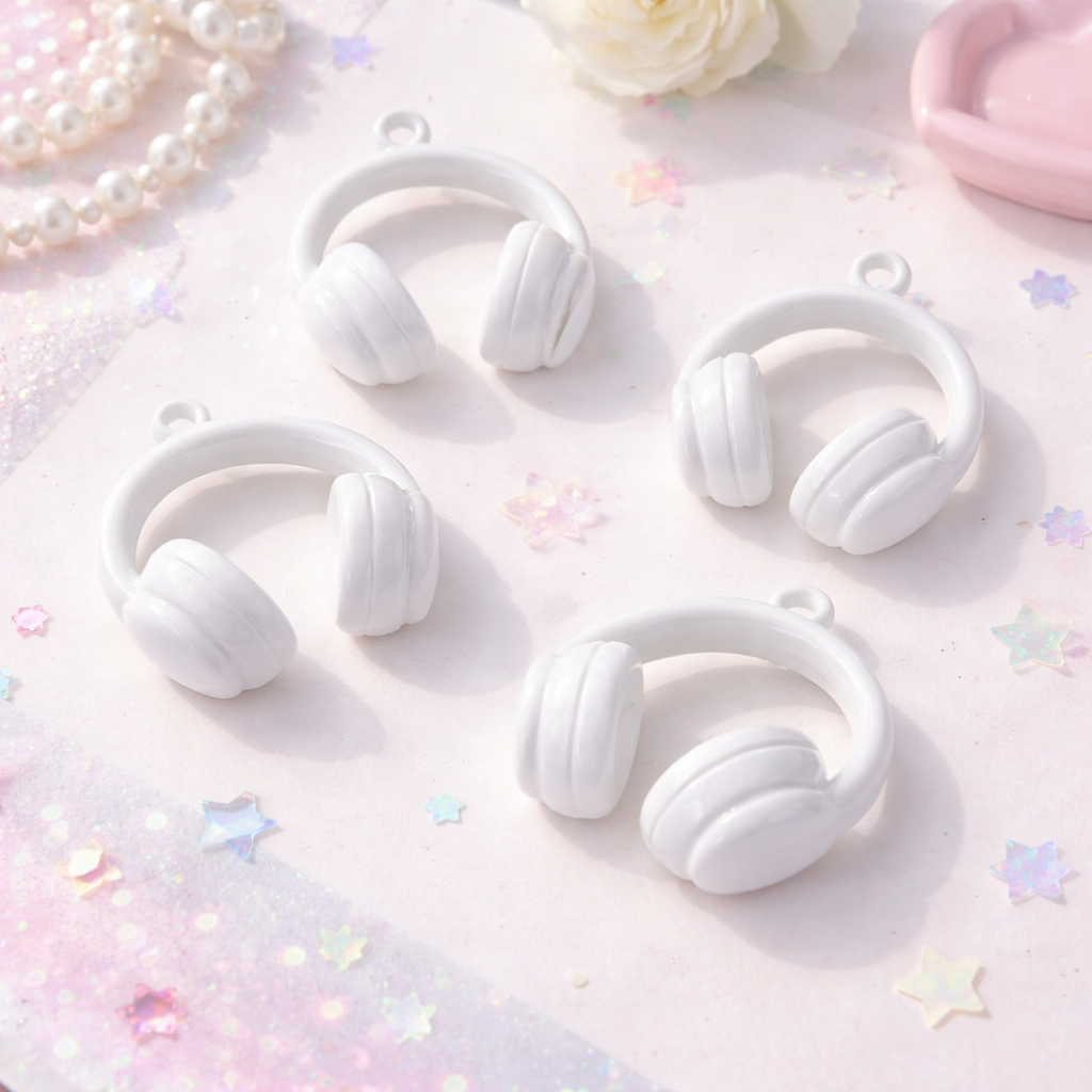Glossy White Headphone Charm — Mini Music Accessory Charm