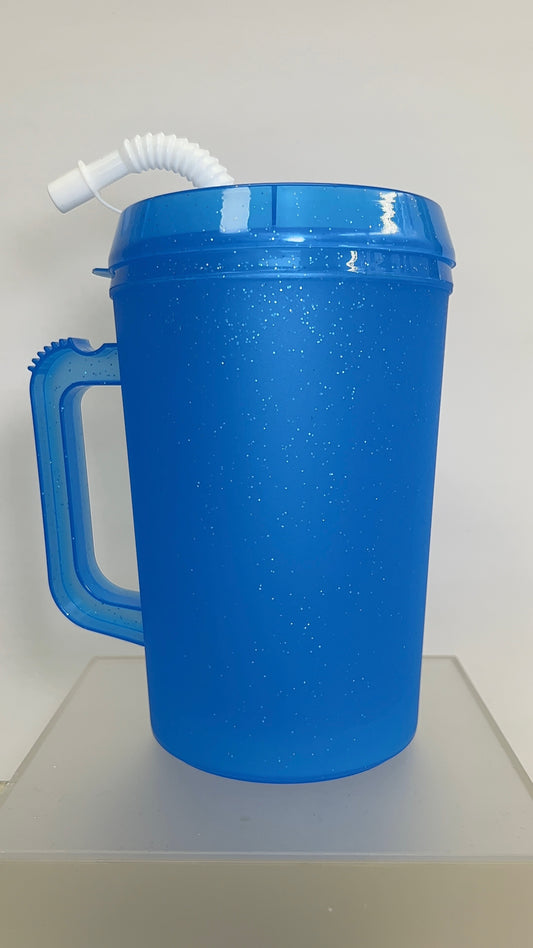 Blue Glitter 🥤 Mega Mug – 34oz Oversized Cup with Handle & Straw