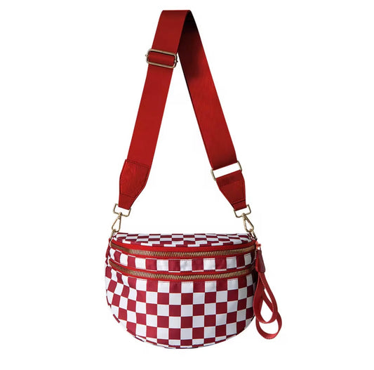 Checkerboard Crossbody Bag - Red