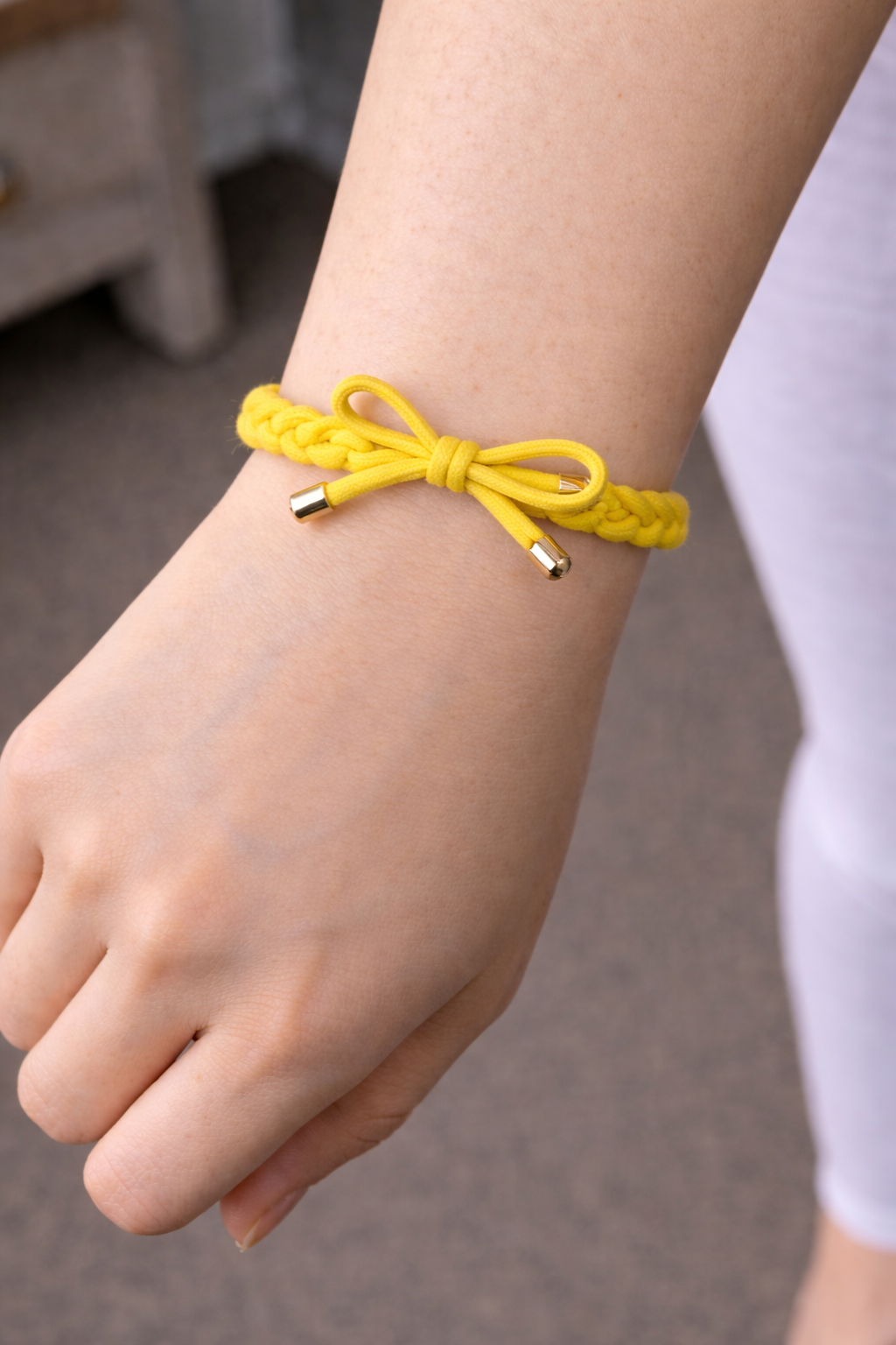 Braided Bow Hair Tie Bracelet — Gold Tip Elastic