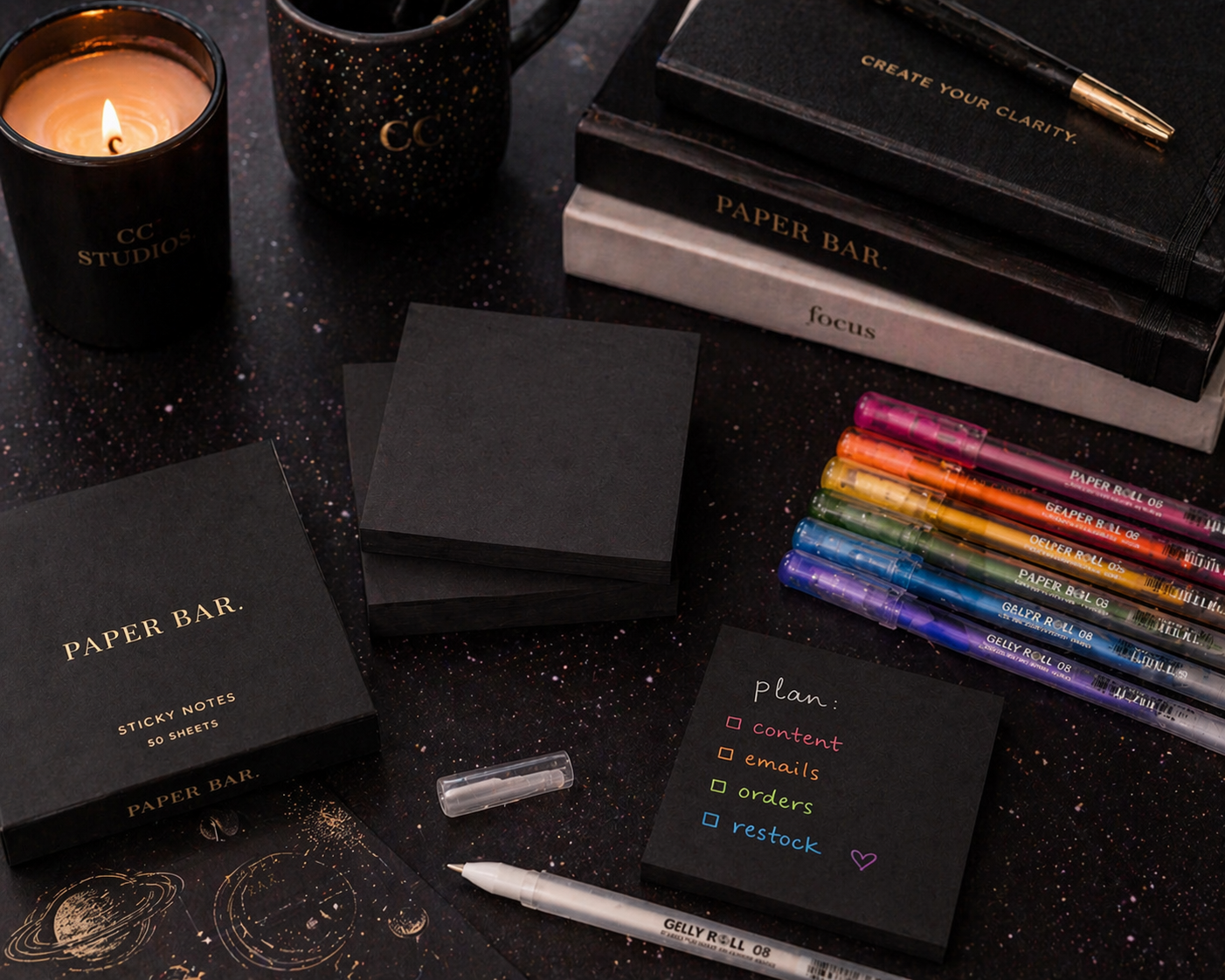 Black Sticky Notes – Minimal Square Memo Pads (50 Sheets)