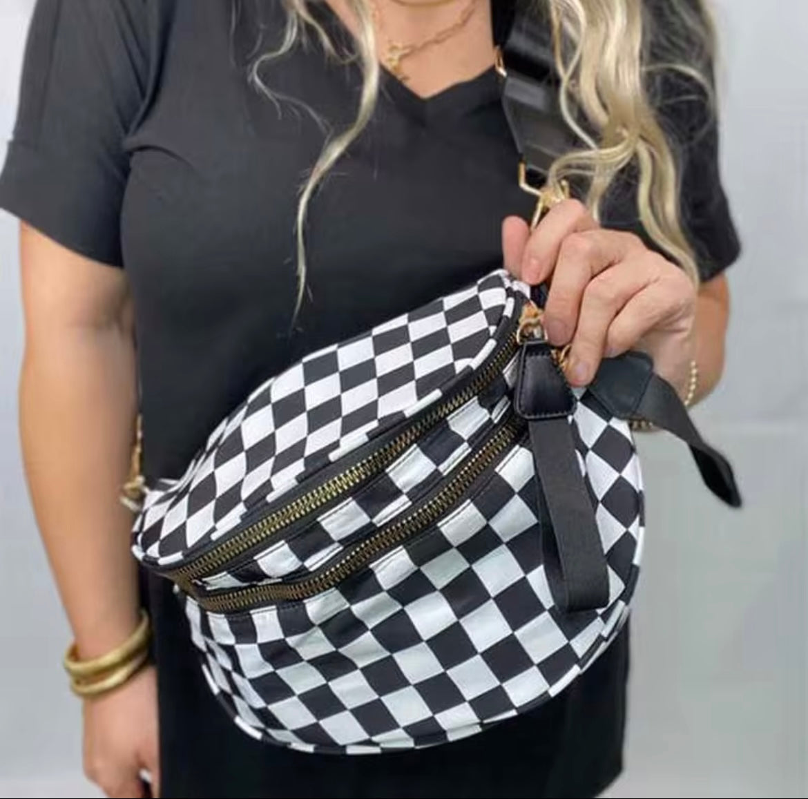 Checkerboard Crossbody Bag - Black & White