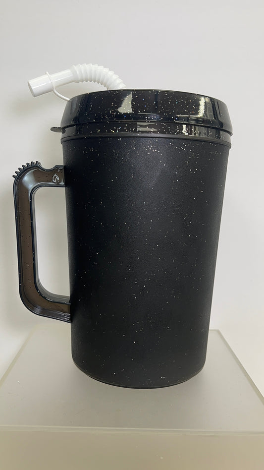 Black Glitter 🥤 Mega Mug – 34oz Oversized Cup with Handle & Straw