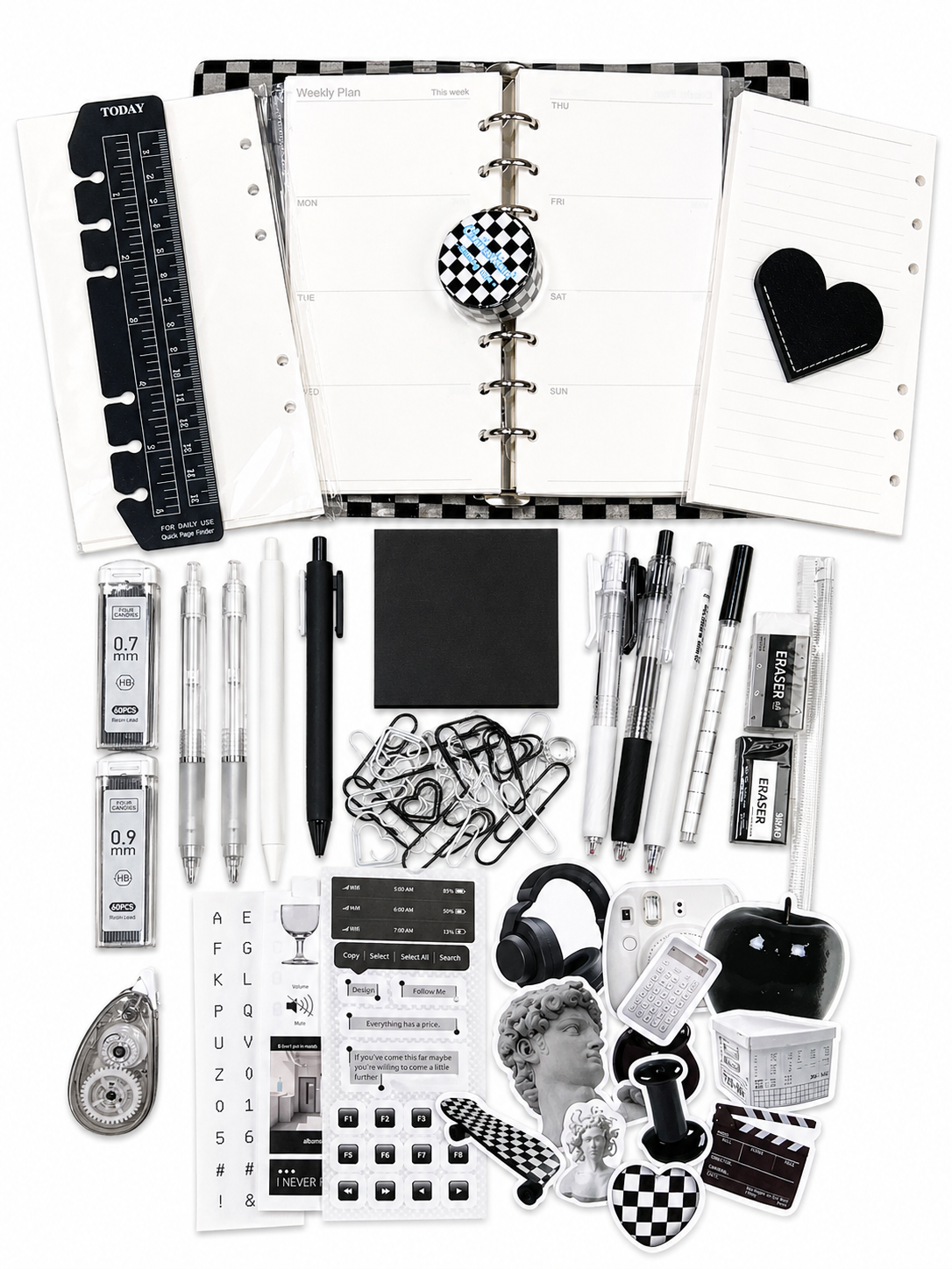All-In-One Checkerboard Planner Kit – 6-Ring Binder + Pens, Stickers & Full Setup