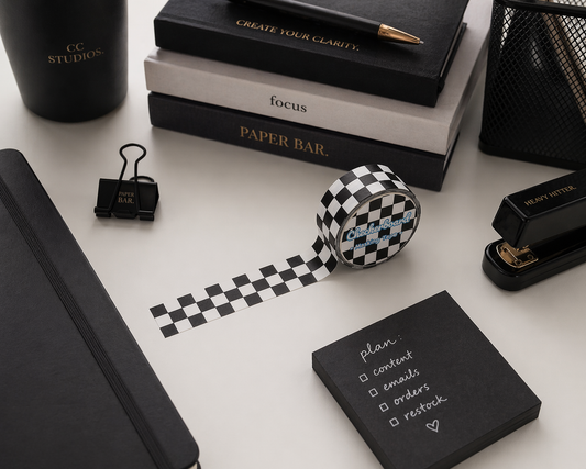 Checkerboard Washi Tape – Black & White Grid Pattern (15mm x 3m)