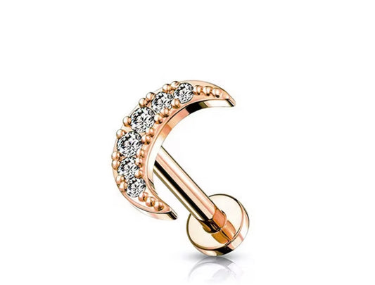 Rose Gold Crescent Moon Labret – 16G / 8mm