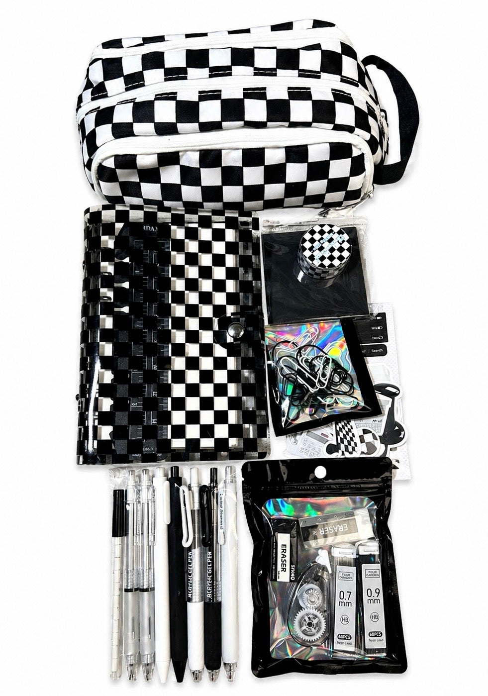 All-In-One Checkerboard Planner Kit – 6-Ring Binder + Pens, Stickers & Full Setup