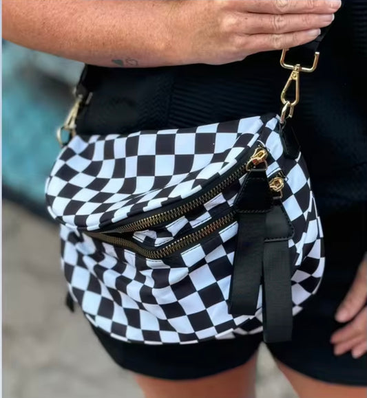 Checkerboard Crossbody Bag - Black & White
