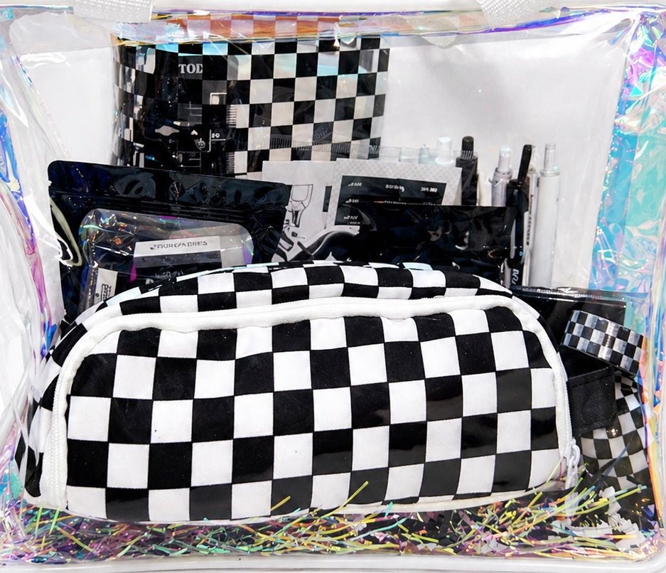 All-In-One Checkerboard Planner Kit – 6-Ring Binder + Pens, Stickers & Full Setup