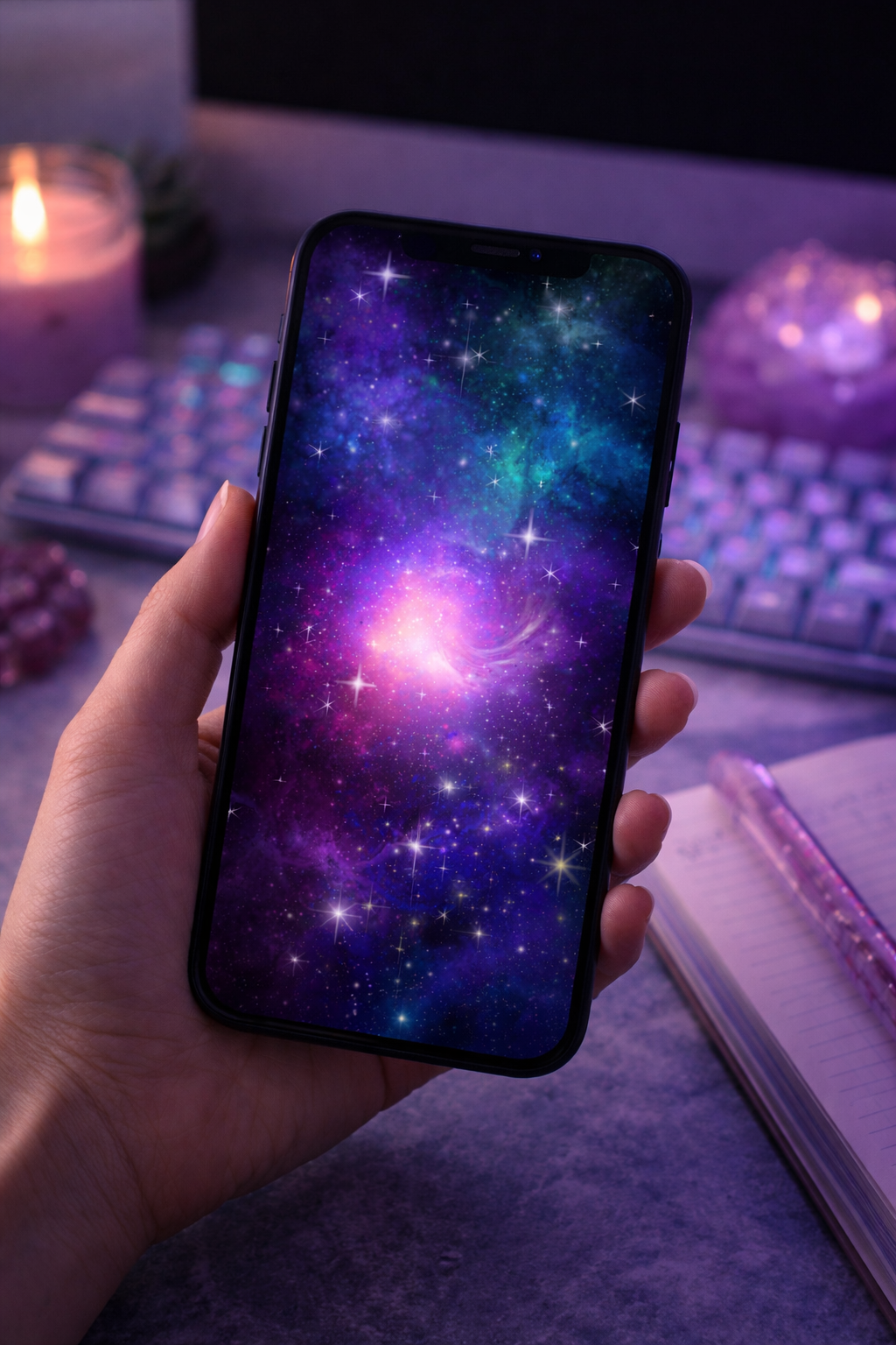 🌙 Cosmic Bloom: Shadow Edition — Digital Wallpaper