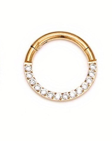 Gold Hinged Segment Ring with CZ Crystals – 16G / 8mm