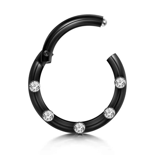 Black Hinged Segment Ring with CZ Accents – 16G / 10mm