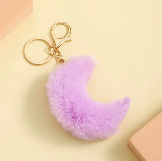 Purple Moon Pom Keychain