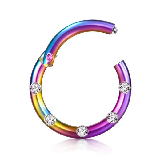 Rainbow Hinged Segment Ring with CZ Accents – 16G / 10mm