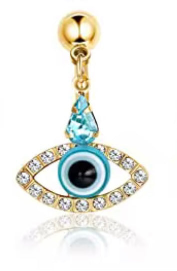 Gold Evil Eye Dangle Belly Ring – 14G / 10mm