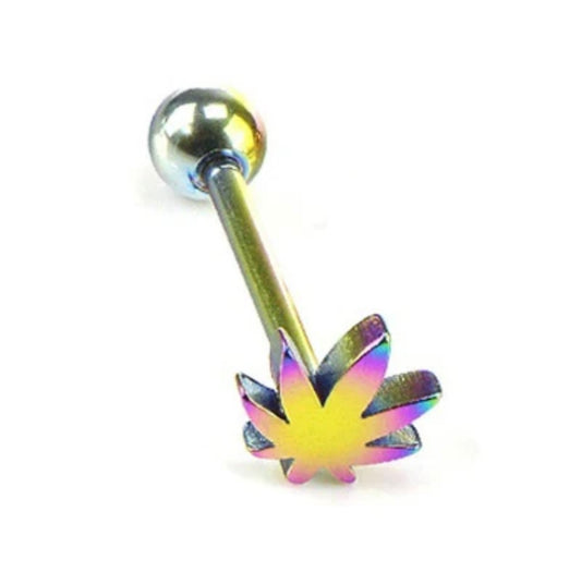 Rainbow Weed Leaf Barbell – 14G / 16mm