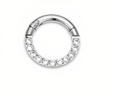 Silver Hinged Segment Ring with CZ Crystals – 16G / 6mm