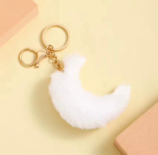 White Moon Pom Keychain