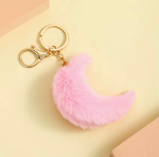 Pink Moon Pom Keychain
