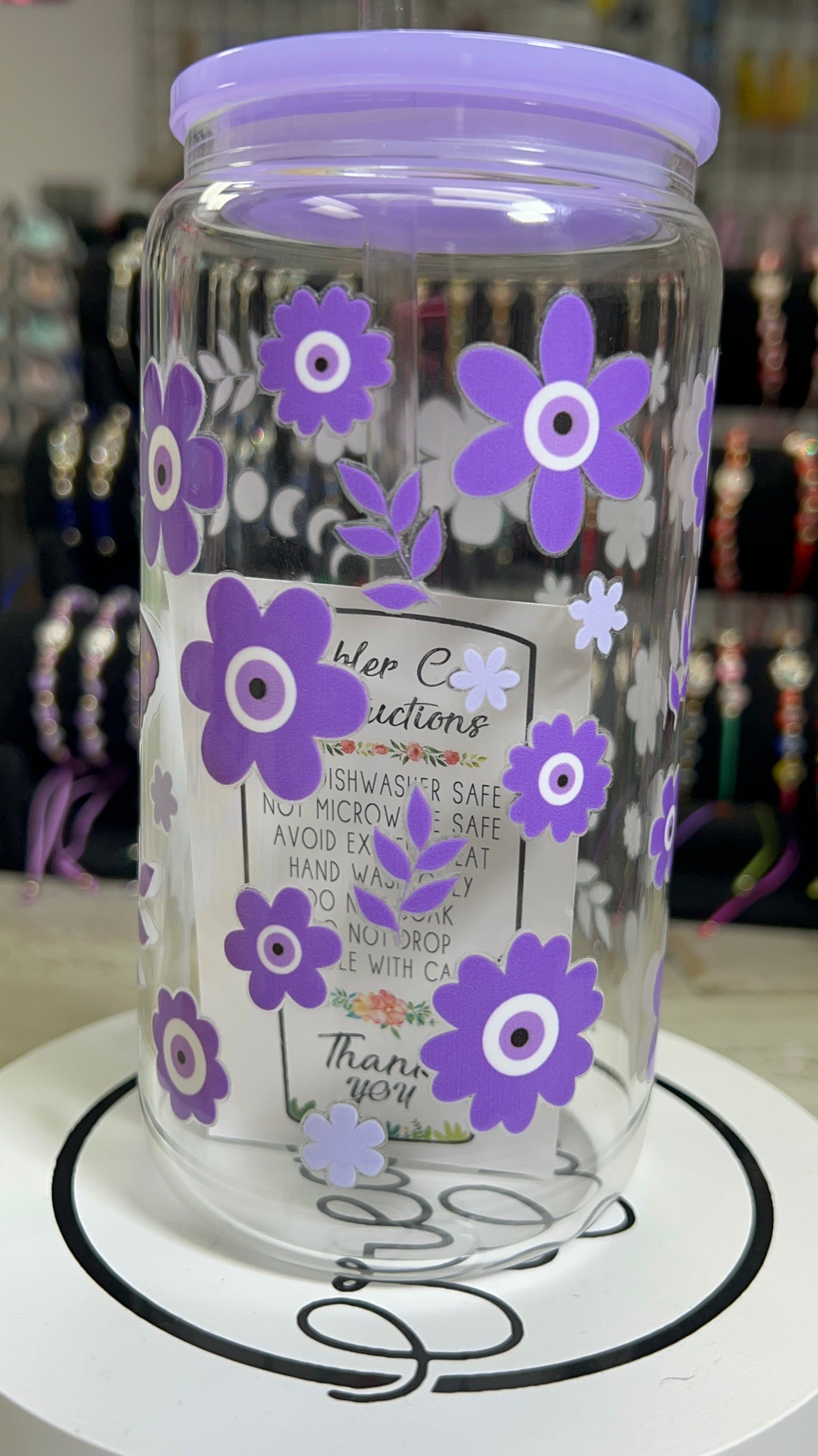 Purple Butterfly Glass 16oz Cup