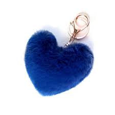 Blue Heart Pom Keychain
