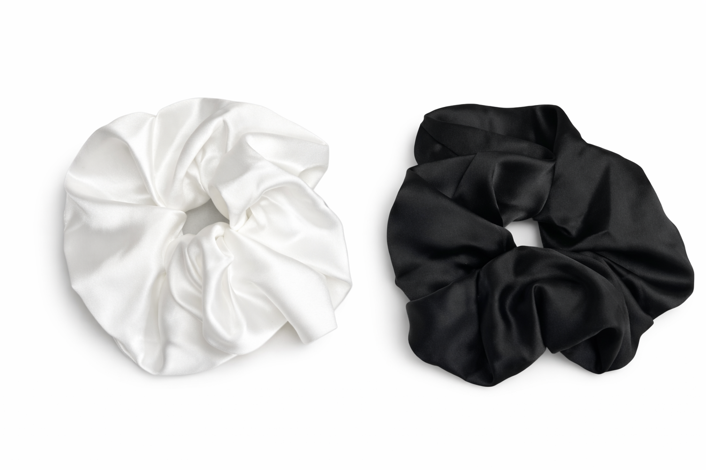 Oversized Satin Scrunchie Set – Black & Ivory (2 Pack)