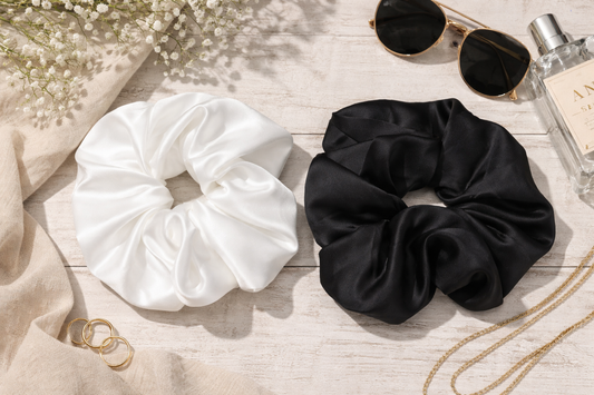 Oversized Satin Scrunchie Set – Black & Ivory (2 Pack)
